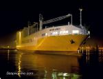 ID 1987 GRANDE AFRICA (1998/56642grt/IMO 9130949, Grimaldi-Cobelfret) arriving at 4am in Southampton, England for her maiden call at the port.